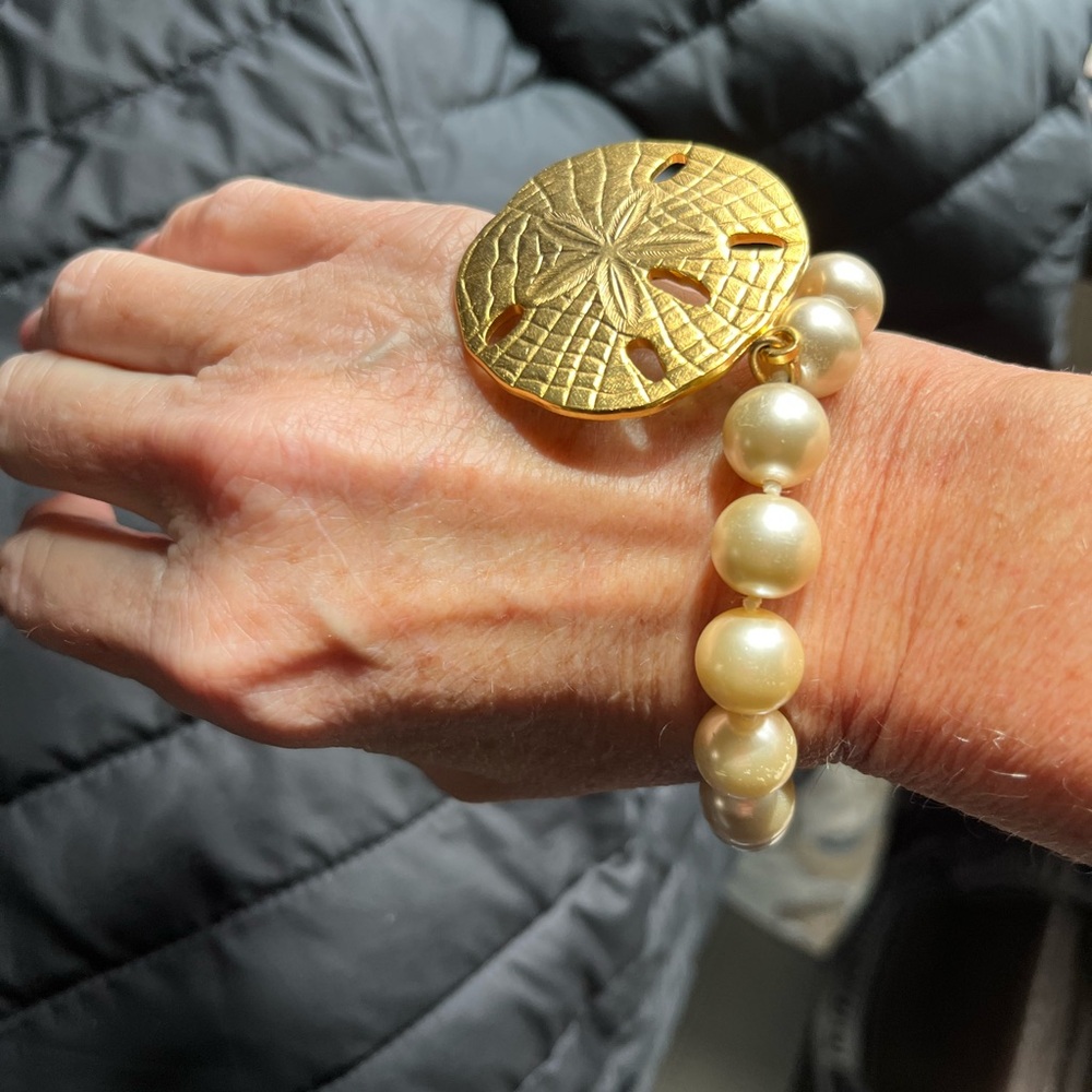 Gold Sand Dollar Pearl Bracelet